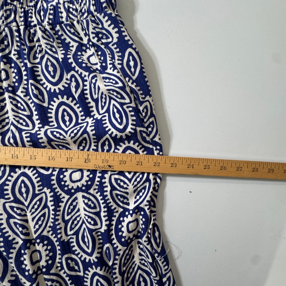 Rose + Olive Resort Blue White Geometric Paisley Wide Leg Palazzo Pants XL - Picture 13 of 16